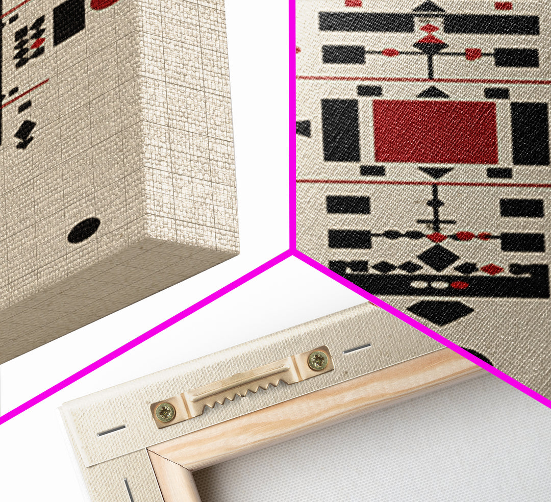 Red Black Tribal Geometry On Beige Canvas Print, African Inspired Abstract Wall Art, Minimalist Cultural Home Decor Gift