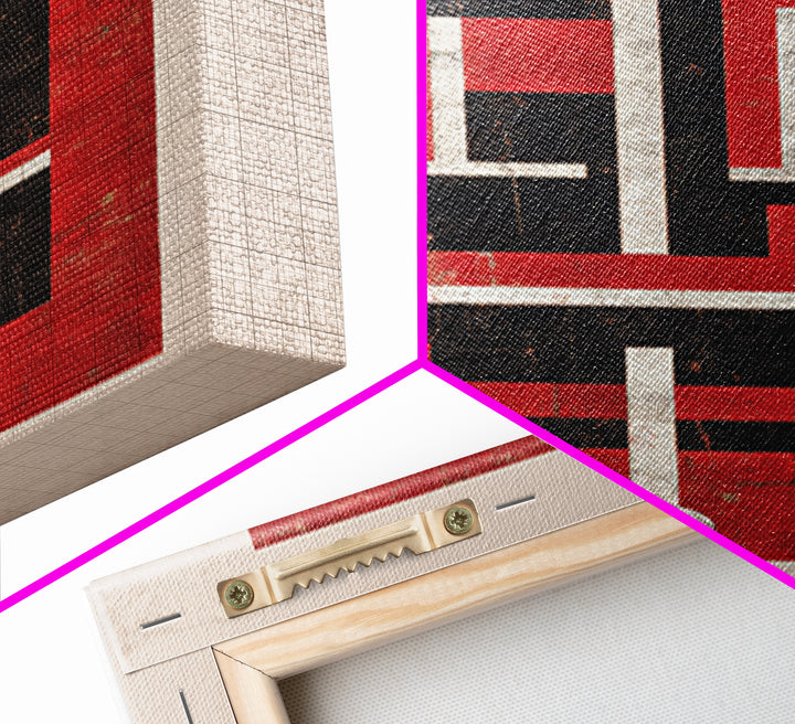 Red Black Geometric Totem Abstract Canvas Print, Modern Tribal Wall Art, Bold Cultural Home Decor For Statement Rooms Art