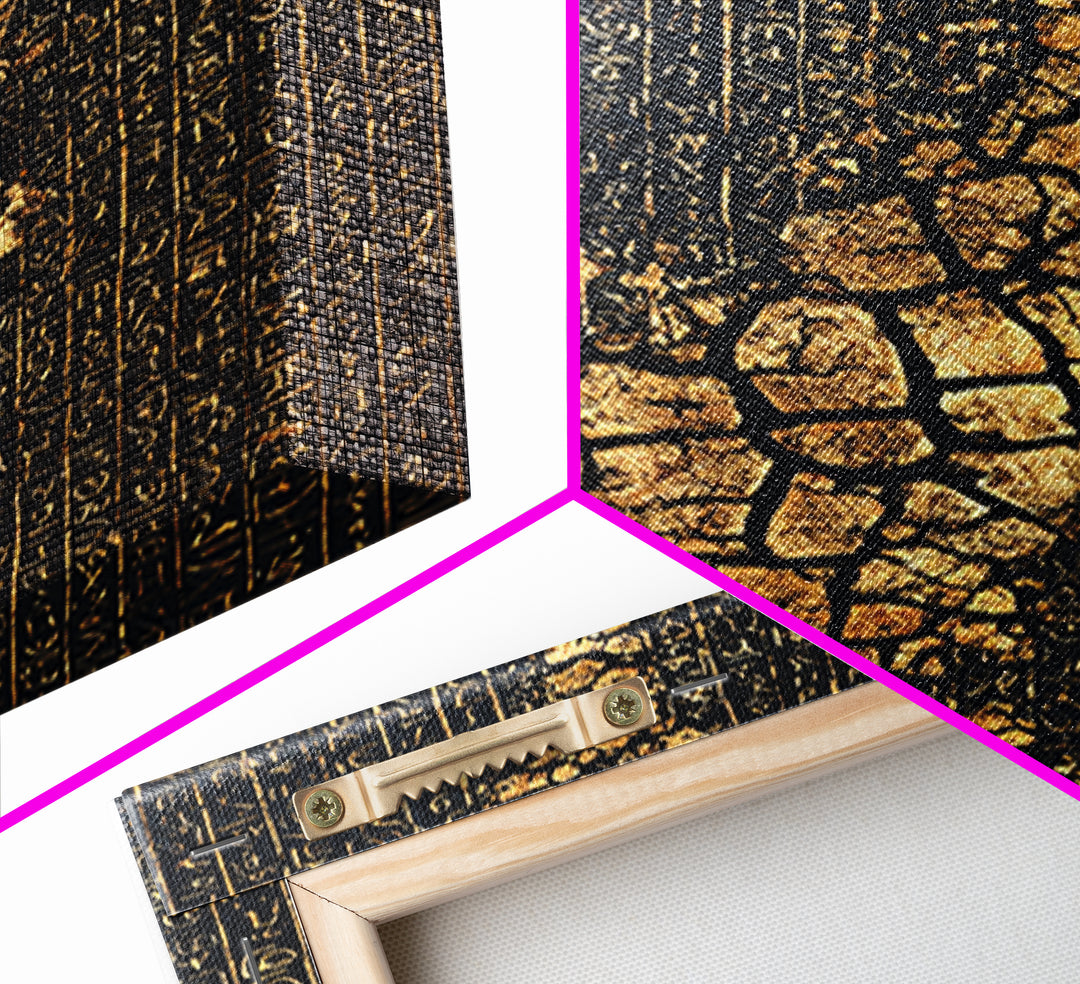 Ancient Gold Hieroglyph Map Wall Art, African Egyptian Art, Black And Gold Art, Cultural Wall Decor, Luxury Canvas Print
