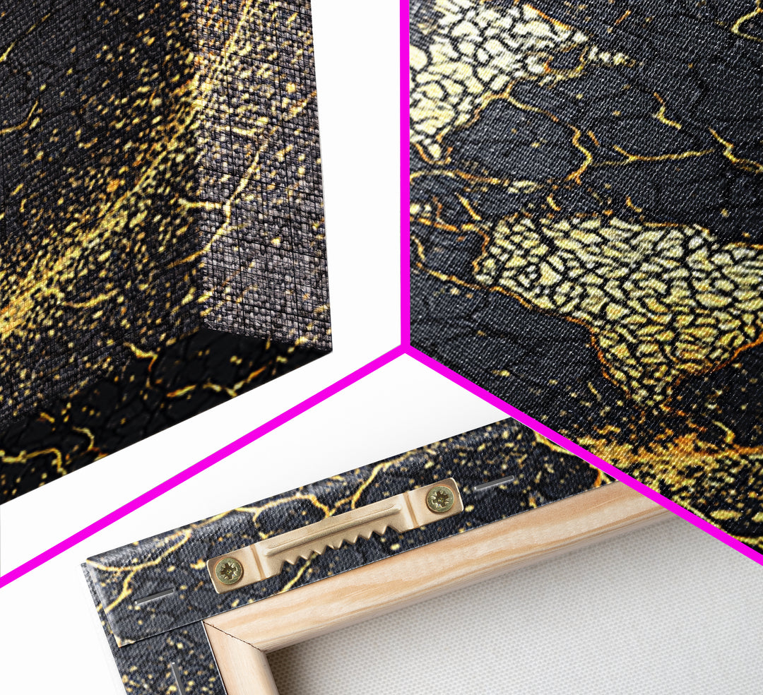 Black And Gold Cracked Africa Globe Canvas Print, African Wall Art, Afrocentric Decor, Modern Abstract Ethnic Home Decor Gift
