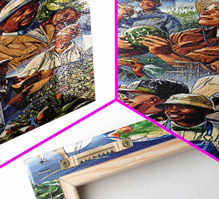 Global African Farmers Harvest Collage Framed Canvas Print, African Art Prints, Cultural Wall Decor, Farmhouse Office Decor