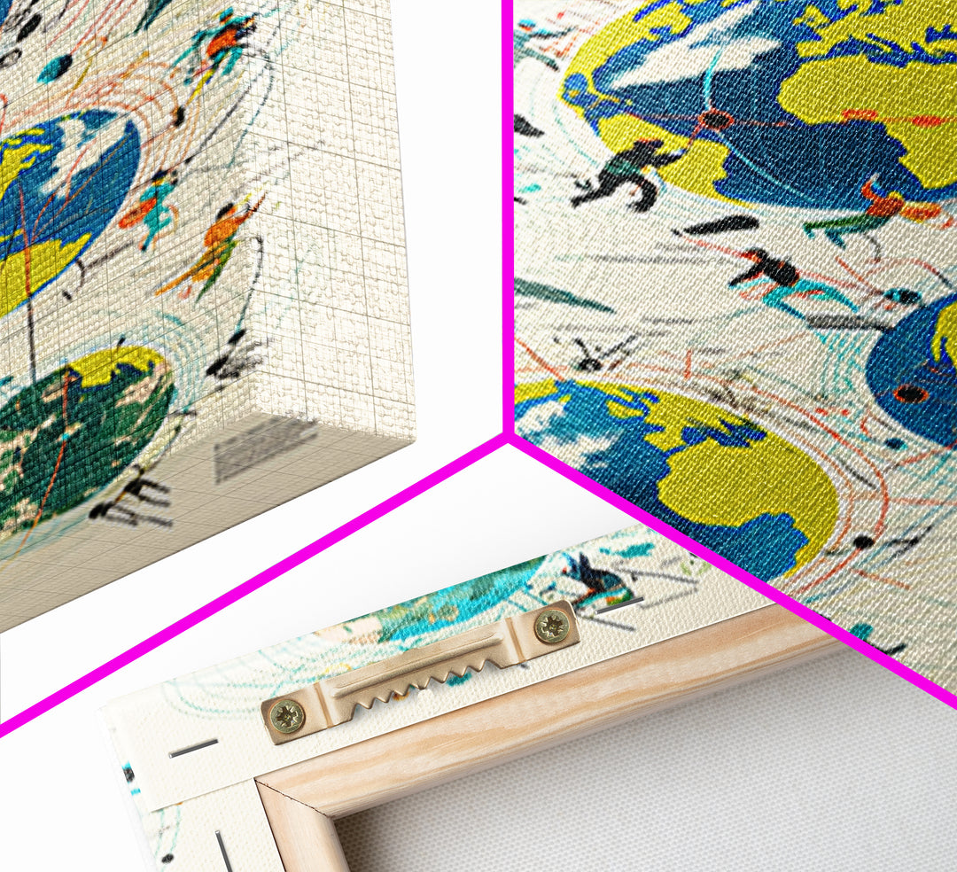 Abstract Global Network People Wall Art, Modern African Inspired Digital Art, Geometric Office Decor, World Map Canvas Print