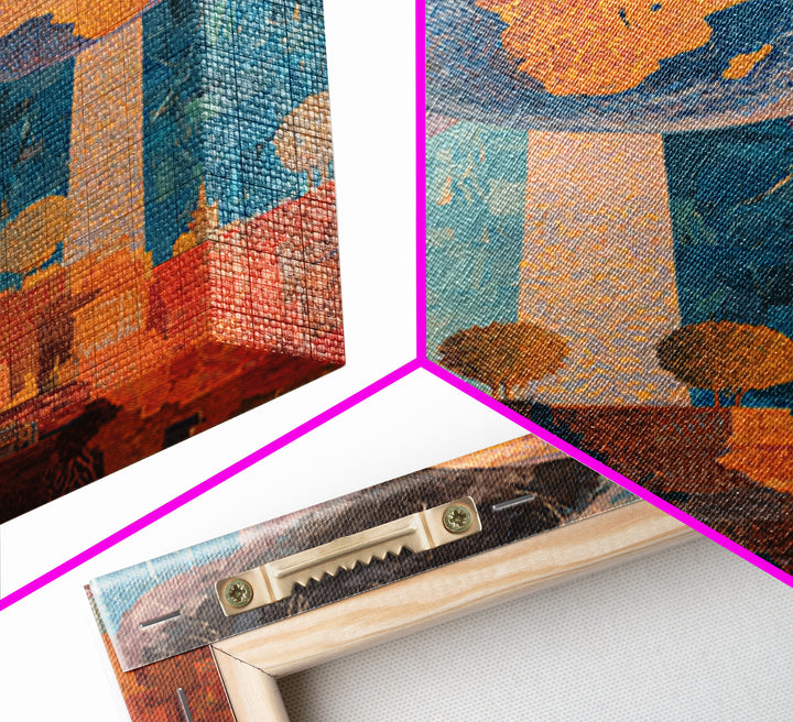 Surreal Africa Globe Trees Stormy City Wall Art, Modern African Art Print, Orange Blue Statement Decor, Afrofuturism Canvas Print