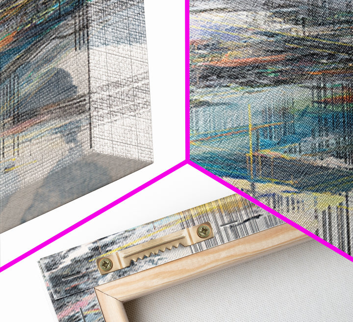 Layered City Grid Canvas Print, Abstract Urban Skyline, Modern Geometric Wall Decor, Blue Gray Office Art Gift, Large Home Decor