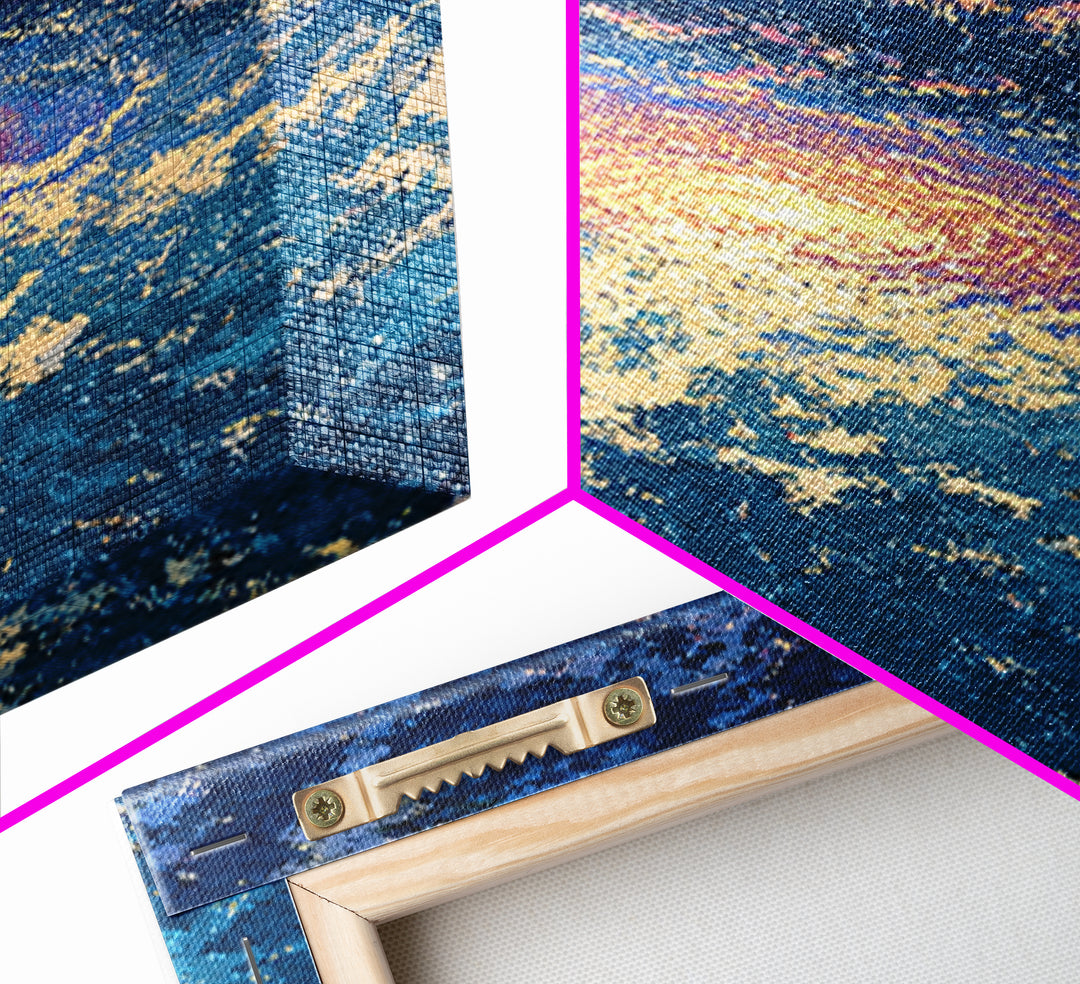 Blue Galaxy Vortex Wall Art, Swirling Cosmic Abstract, Gold Starry Canvas Print, Dreamy Luxury Decor Gift For Home Office