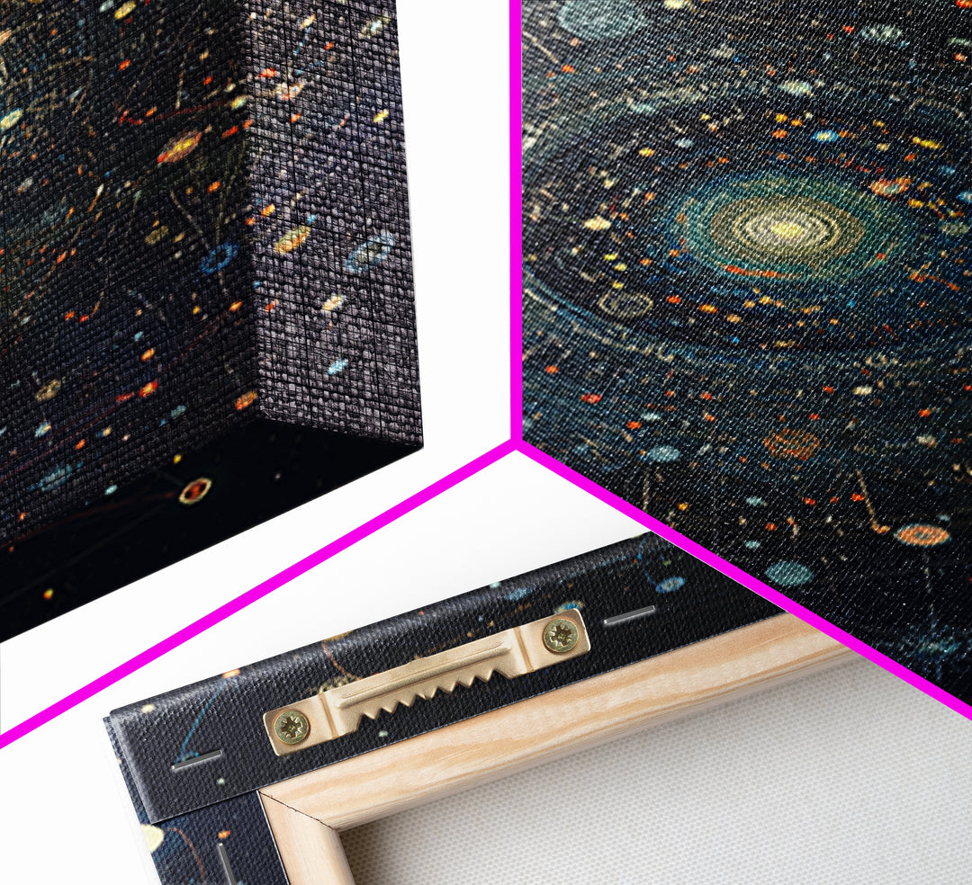 Dark Cosmic Orbit Mandala Canvas Print, Galaxy Map Wall Decor, Abstract Art, Modern Office Decor, Starry Astronomy Poster
