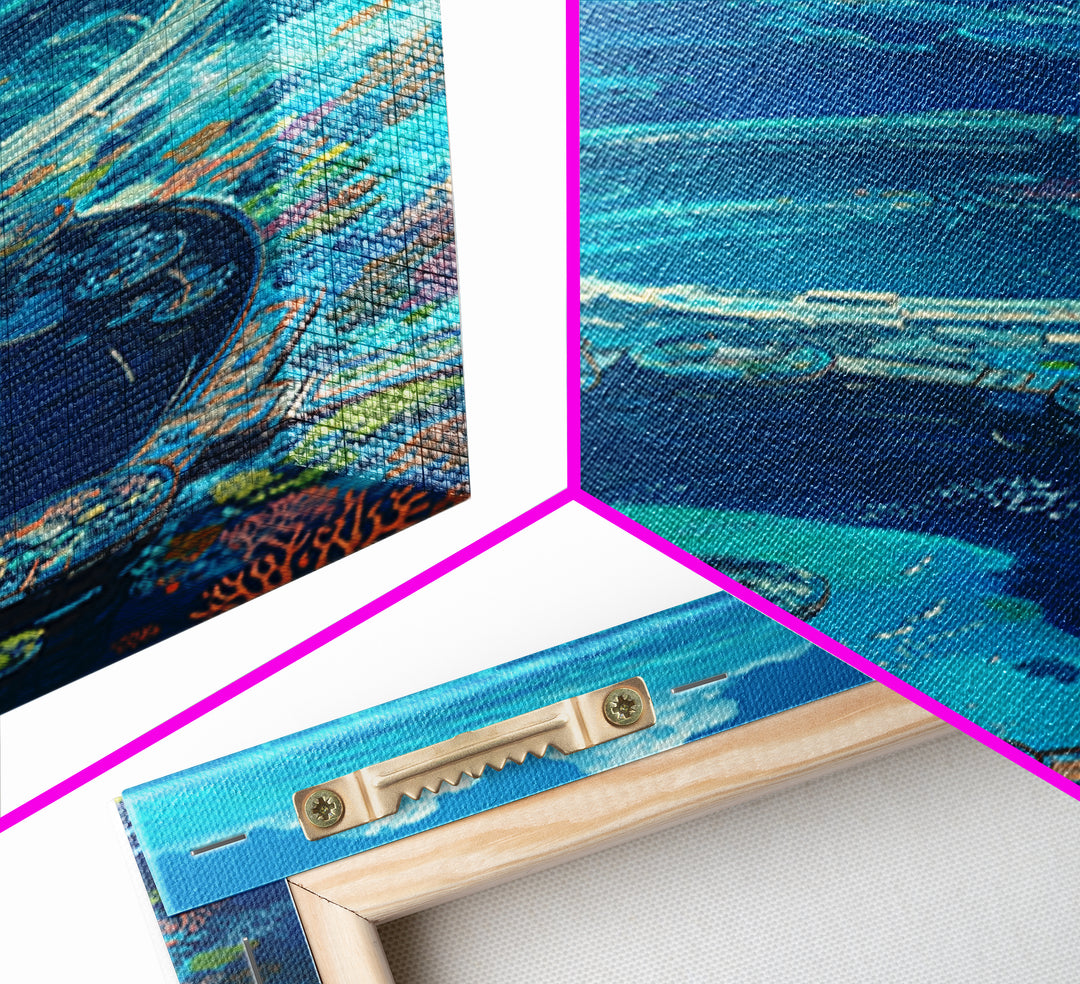 Underwater Ocean City With Coral Reef, Canvas Print, Blue Beach Art, Modern Wall Decor, Living Room Art, Unique Home Decor Gift