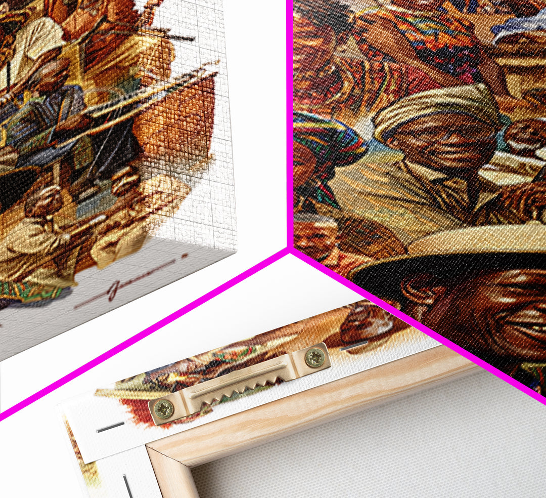 Joyful African Community Collage With Musicians, Canvas Print, African Celebration, Black Art, Cultural Wall Decor, Gift For Her