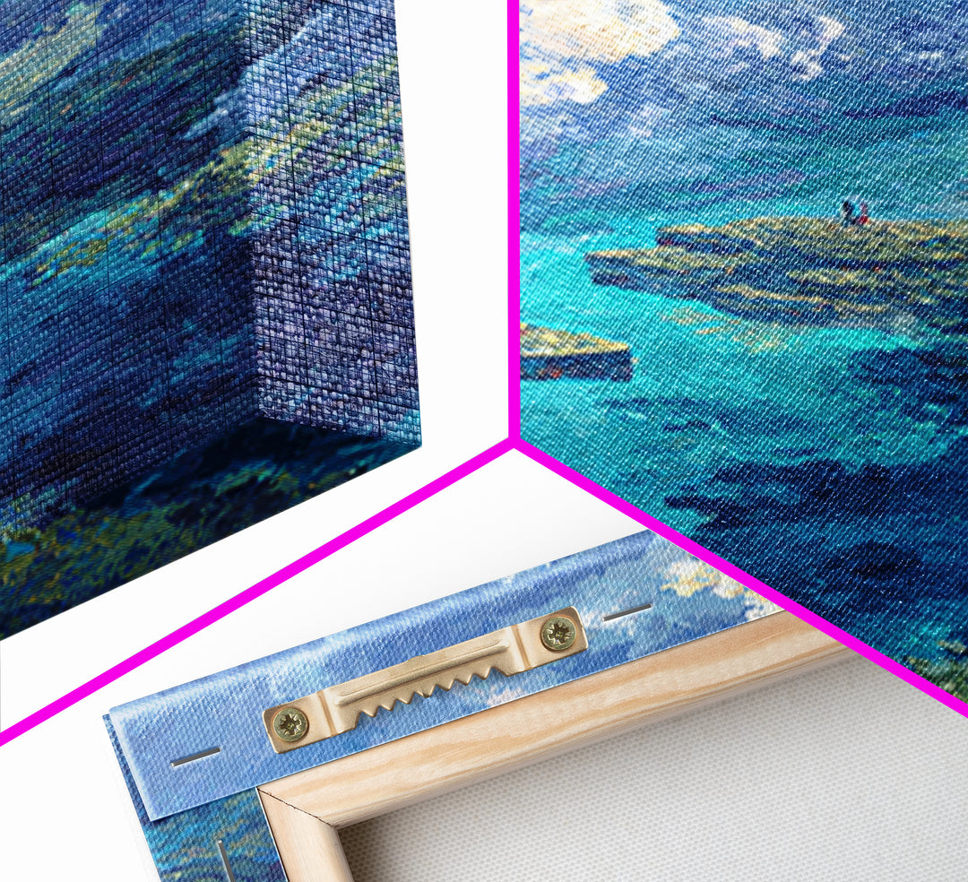 Dreamy Turquoise Ocean And Cloudscape Wall Art, Blue Nature Scene Art, Coastal Fantasy Landscape, Modern Canvas Decor Gift