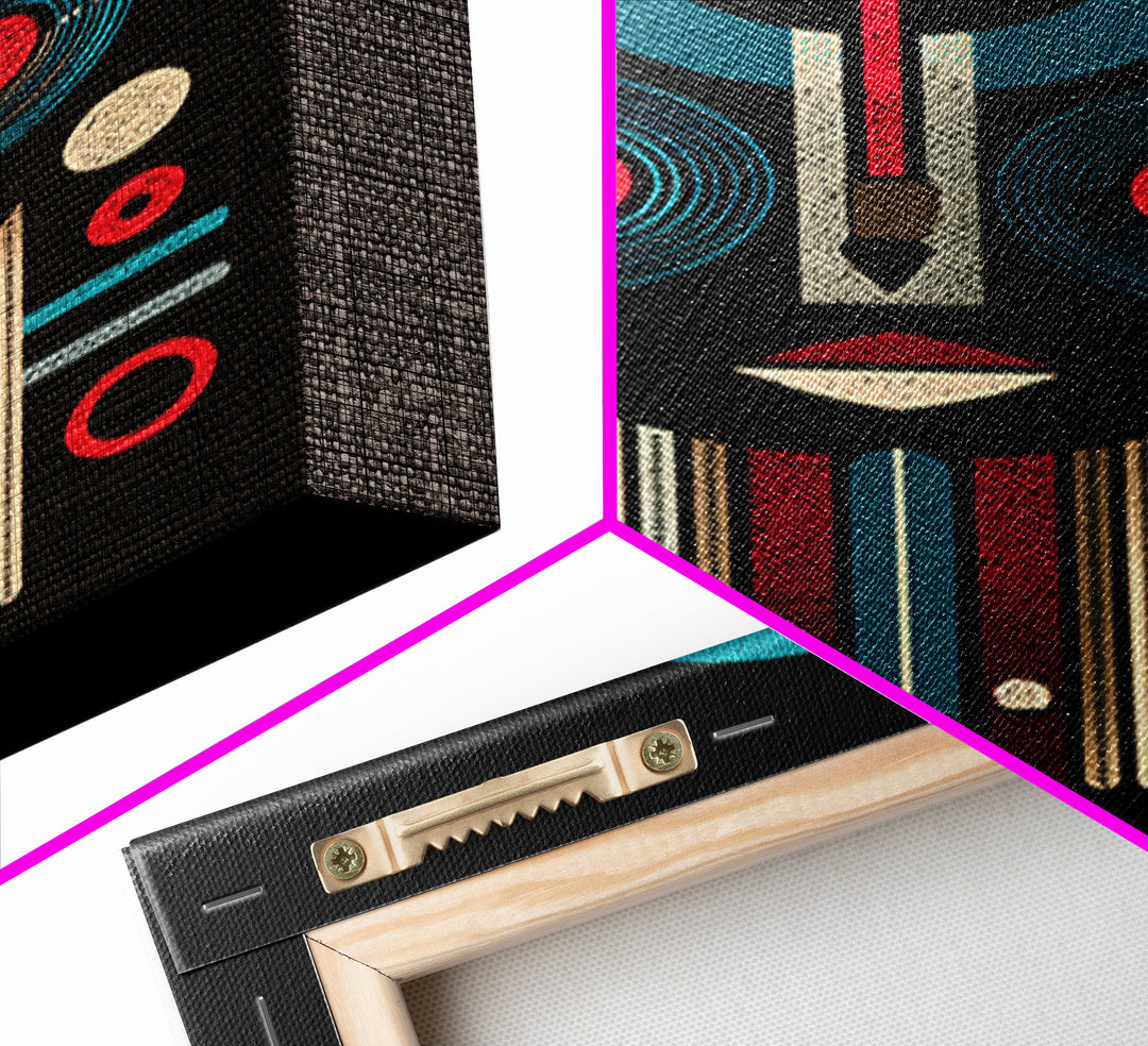 Geometric Tribal Mask In Red And Teal Canvas Print, African Mask Art, Abstract African Art, Afrocentric Wall Home Decor Gift
