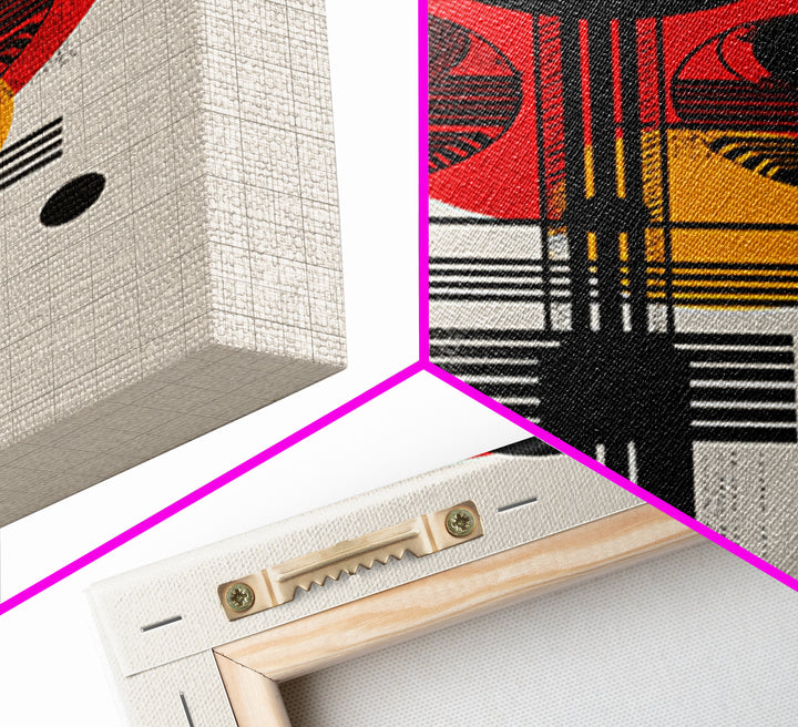 Geometric Afro Abstract Canvas Print, Red Black Gold Modern Wall Decor, African Inspired Minimalist Art, Bold Home Decor