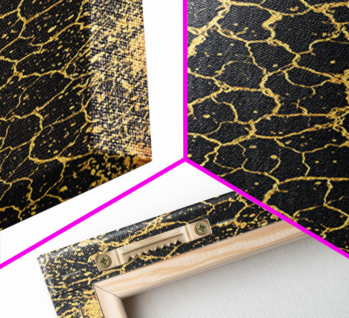 Black And Gold Crackle Texture, Abstract Wall Art, Luxury Canvas Print, Modern Geometric Elegant Home Decor, Statement Gift
