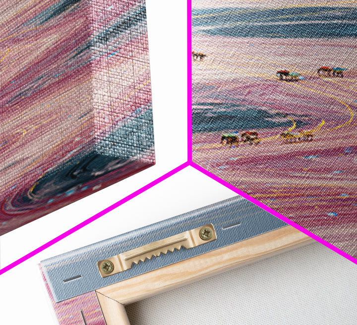 Pastel Desert Caravan Trails Canvas Print, Surreal Landscape Wall Decor, Dreamy Abstract Art For Unique Modern Home Decor