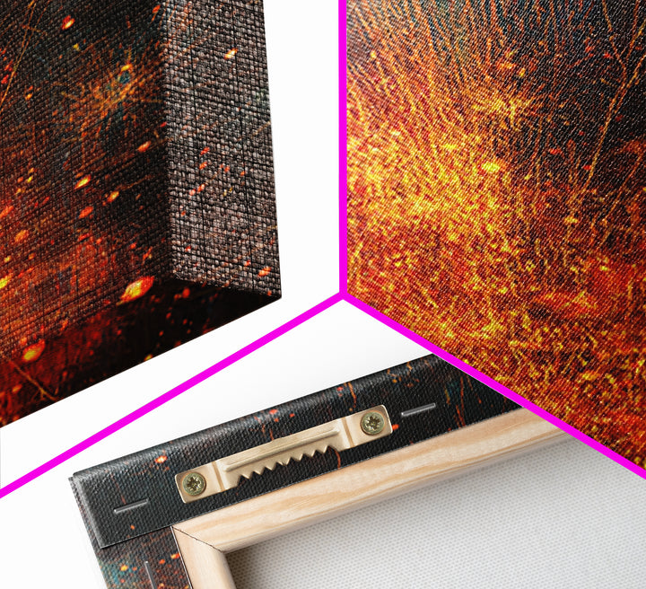 Abstract Fire Sparks Texture Canvas Print, Orange Black Industrial Wall Art, Modern Abstract Art, Unique Home Decor Gift