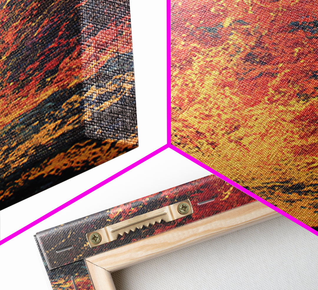 Fiery Lava Eruption Abstract Wall Art, Red Orange Volcano Painting, Bold Modern Canvas Decor, Dramatic Statement Print Gift