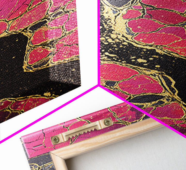 Pink Gold Kintsugi Abstract Wall Art, Cracked Stone Texture Painting, Modern Geometric Decor, Bold Contemporary Canvas Print