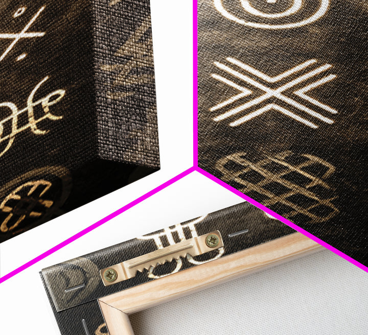 African Tribal Symbols Wall Art, Black And Gold Pattern Canvas Print, Mud Cloth Inspired Decor, Cultural Geometric Poster