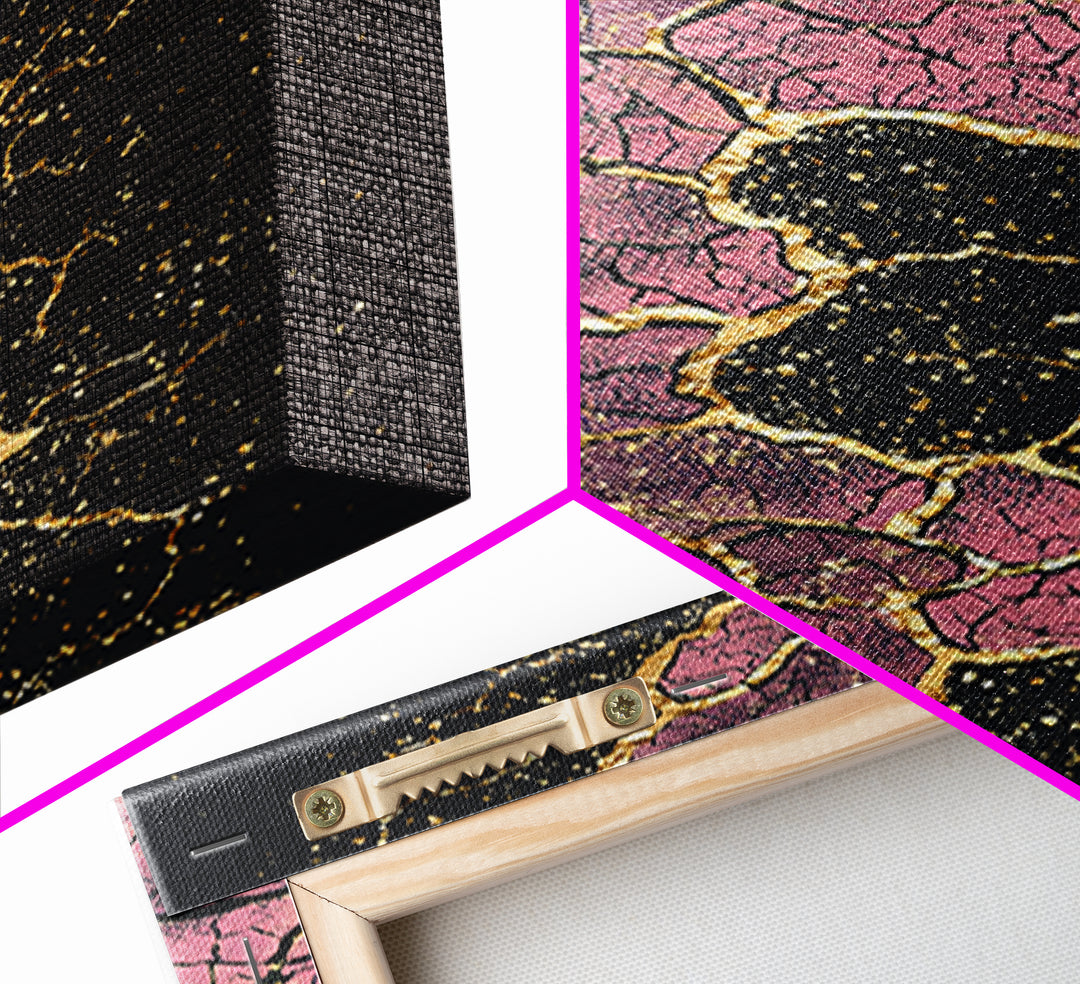 Cracked Pink Black Gold Abstract Wall Art, African Inspired Geometric Texture Print, Luxury Canvas Decor For Modern Home