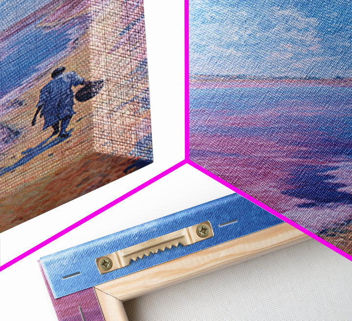 Lone Walker On Pink Shore Framed Canvas Print, African Landscape Wall Decor, Dreamy Lake Painting, Unique Travel Art Gift