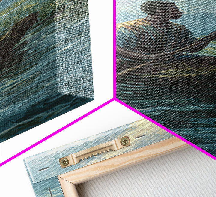 Solitary Canoe Fisherman Under Clouds Wall Art, African Landscape Print, Blue Green Nature Scene, Peaceful Canvas Home Decor