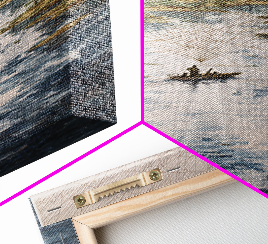 River Delta Boat And Map Lines Framed Canvas Print, African Landscape Wall Decor, Geometric Travel Art, Statement Home Decor