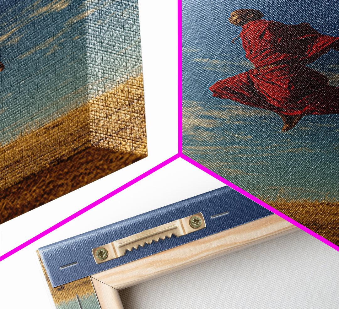 Solo Maasai Warrior Leaping Above Golden Grass Wall Art, African Safari Portrait, Red Robe Landscape, Cultural Decor Gift
