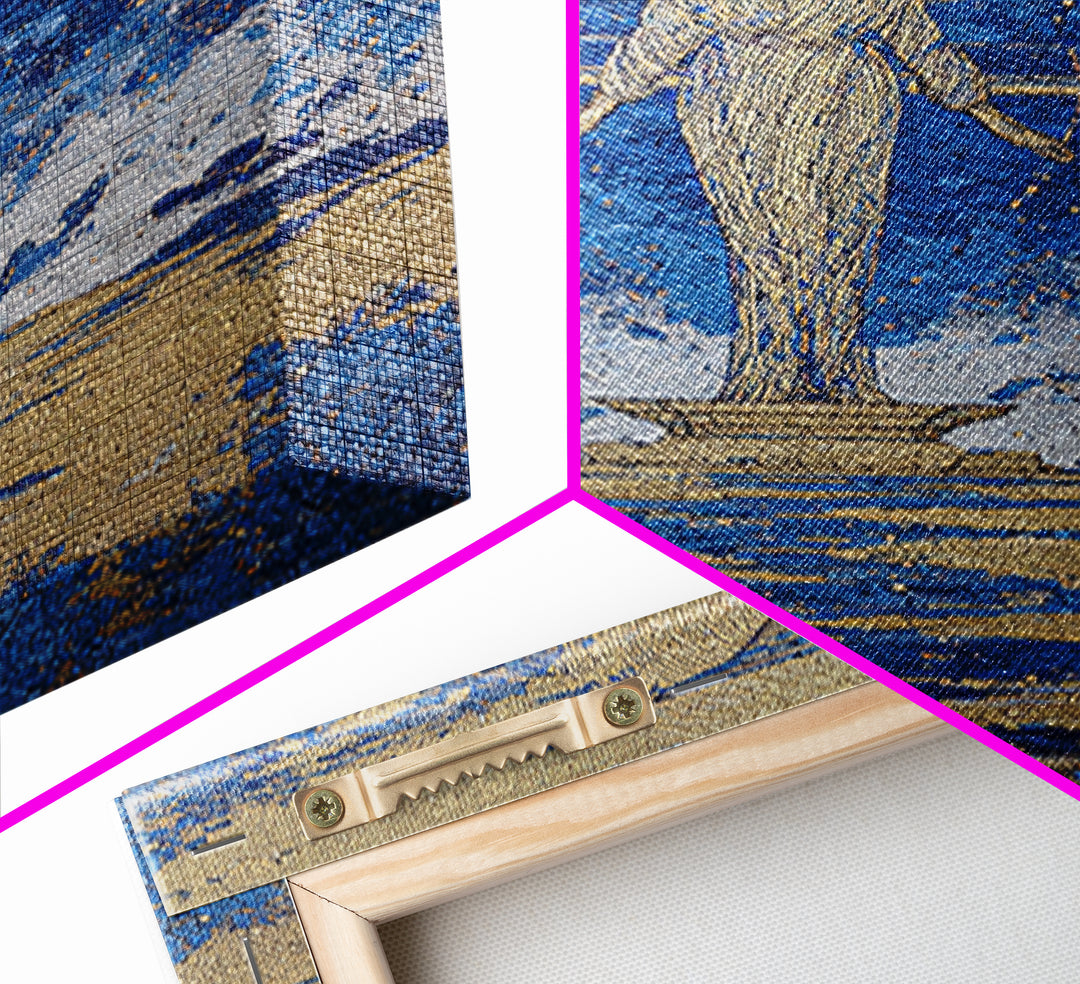 Blue Gold Egyptian Goddess Wall Art, African Egyptian Art, Textured Spiritual Canvas Print, Ancient Culture Home Decor Gift