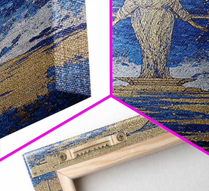 Blue Gold Egyptian Goddess Wall Art, African Egyptian Art, Textured Spiritual Canvas Print, Ancient Culture Home Decor Gift
