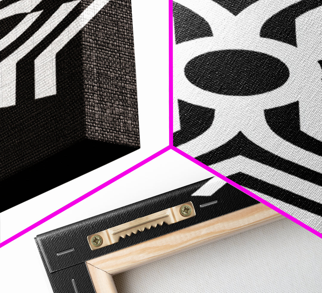 Black And White Tribal Geometric Symbol Wall Art, Afrocentric Abstract Print, African Pattern Decor, Modern Minimalist Canvas