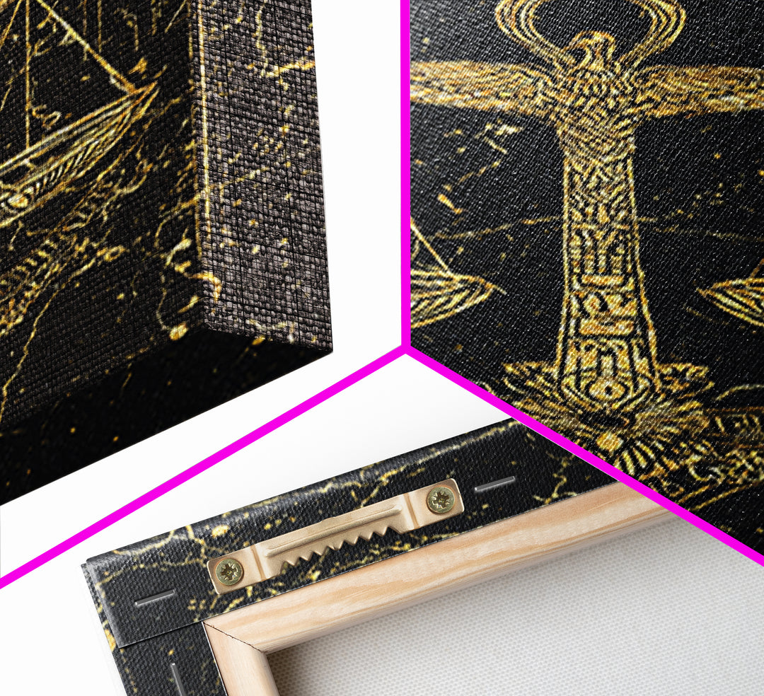 Black Gold Egyptian Ankh Scales Canvas Print, Mystical Wall Art Decor, African Egyptian Art, Spiritual Justice Poster Gift