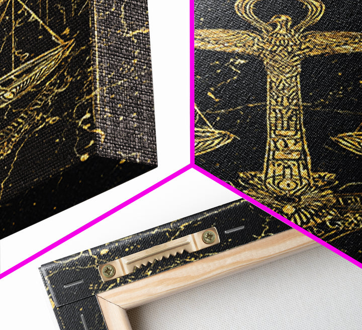 Black Gold Egyptian Ankh Scales Canvas Print, Mystical Wall Art Decor, African Egyptian Art, Spiritual Justice Poster Gift