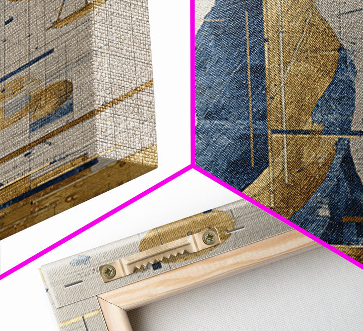 Blue Gold Lady Justice Goddess Canvas Print, Abstract African Wall Art, Modern Portrait Decor, Elegant Office Statement Piece