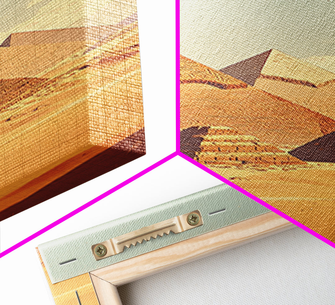 Soft Pastel Egyptian Pyramids Canvas Print, Ancient African Art, Minimalist Desert Landscape, Beige Wall Art, Home Decor
