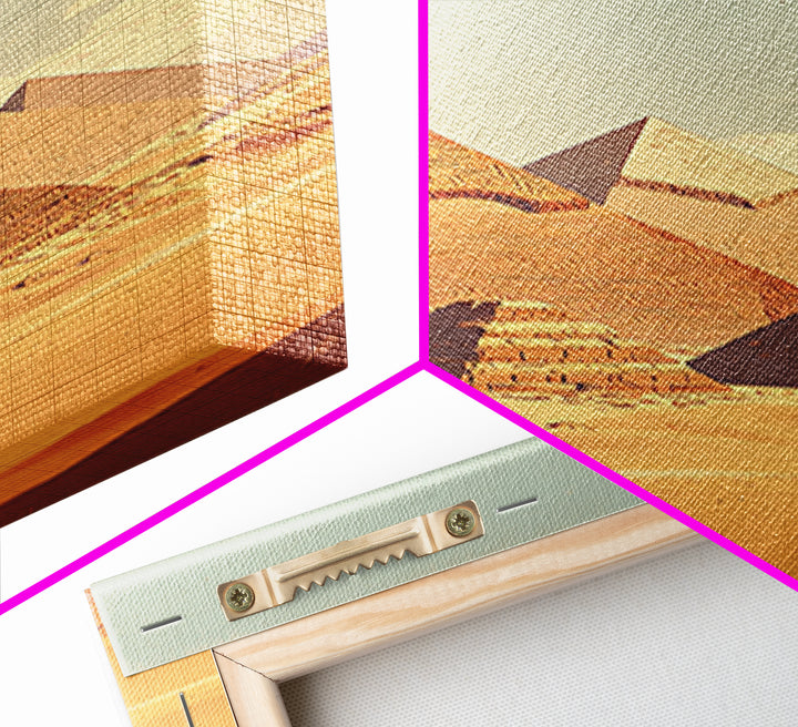 Soft Pastel Egyptian Pyramids Canvas Print, Ancient African Art, Minimalist Desert Landscape, Beige Wall Art, Home Decor