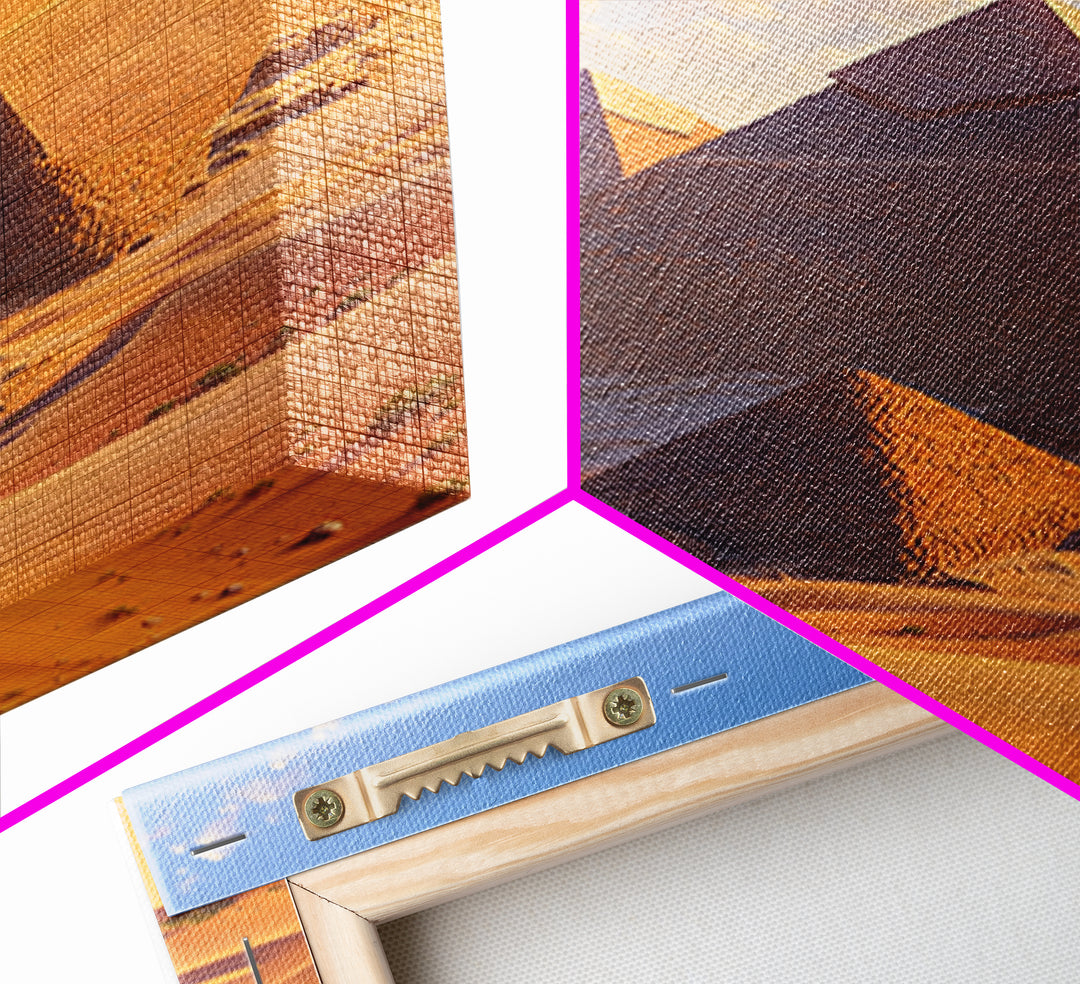 Golden Giza Pyramids In Desert Dunes Framed Canvas Print, African Egyptian Art, Ancient African Wall Decor Gift, Travel Poster