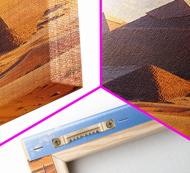 Golden Giza Pyramids In Desert Dunes Framed Canvas Print, African Egyptian Art, Ancient African Wall Decor Gift, Travel Poster