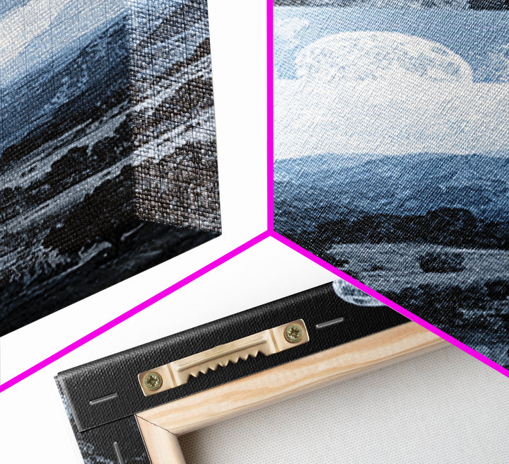 Black And White Moonrise Mountain Wall Art, Large Landscape Canvas Print, Minimalist Art, Modern Wall Decor, Blue Nature Scene Art Gift