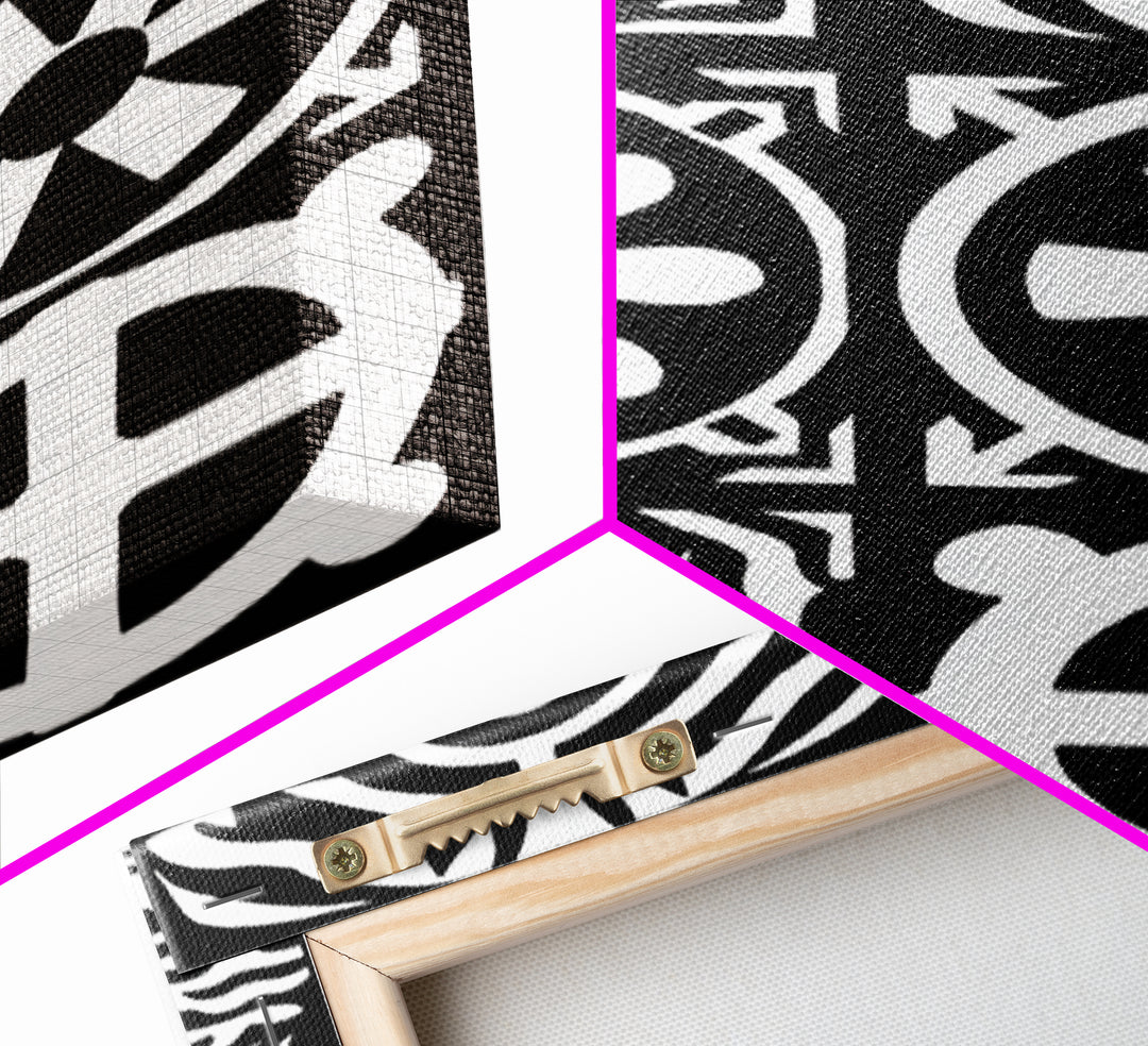 Bold Black And White Tribal Pattern Panels Wall Art, Modern Geometric Abstract Print, Minimalist Boho Unique Home Decor Gift