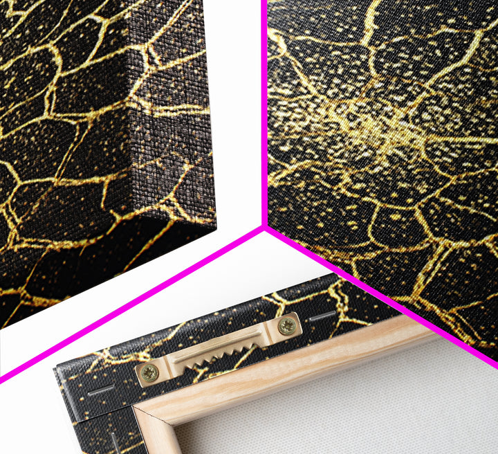 Black And Gold Cracked Floral Mandala Wall Art, Abstract Geometric Canvas, Luxury Home Decor, Statement Piece Gift For Living Room