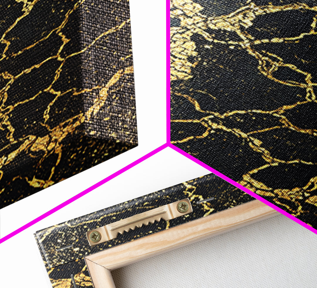 Black And Gold Cracked Earth Abstract Wall Art, Luxury Canvas Print, Kintsugi Texture, Modern Home Decor, Statement Piece