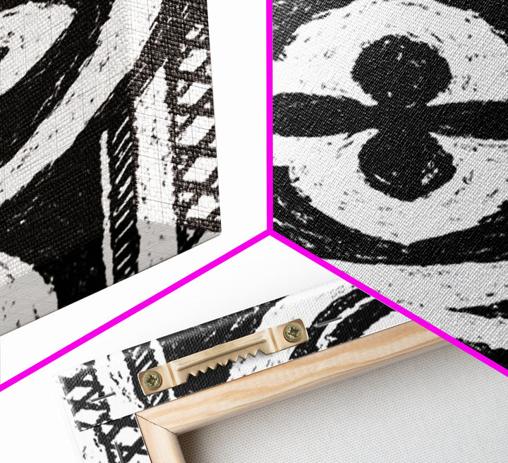 Black And White African Pattern Wall Art, Tribal Textile Canvas Print, Mud Cloth Decor, Geometric Boho Wall Decor, Unique Gift