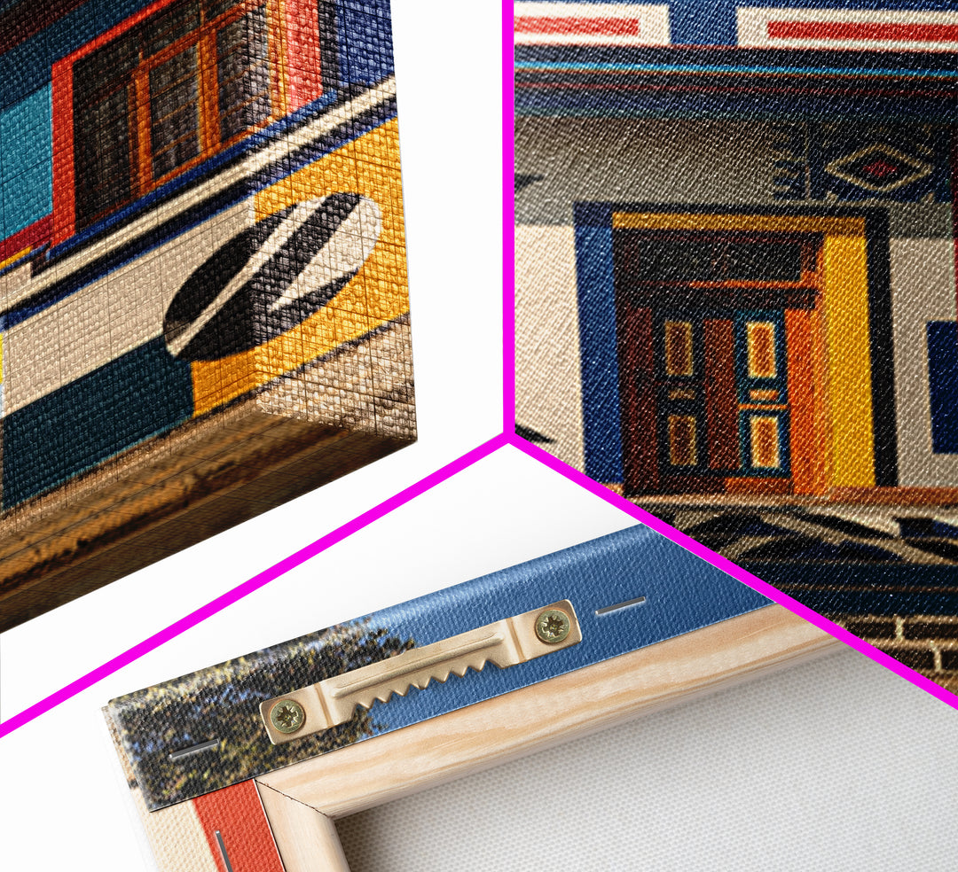 Bold Ndebele Street House Canvas Print, African Wall Art, Geometric Architecture, Colorful Tribal Living Room Decor Gift