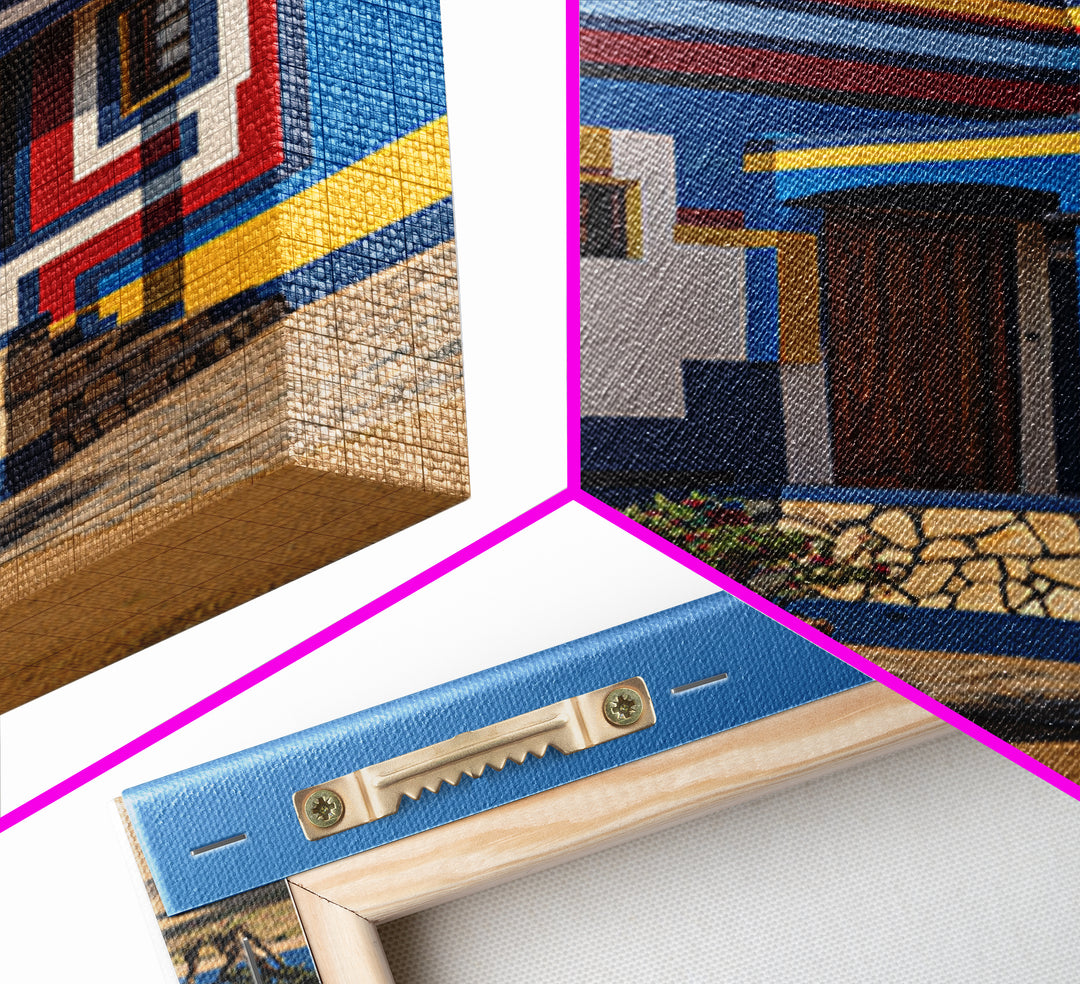 Modern Ndebele House Entrance Canvas Print, African Wall Art, Bold Geometric Architecture, Cultural Home Decor Gift Statement