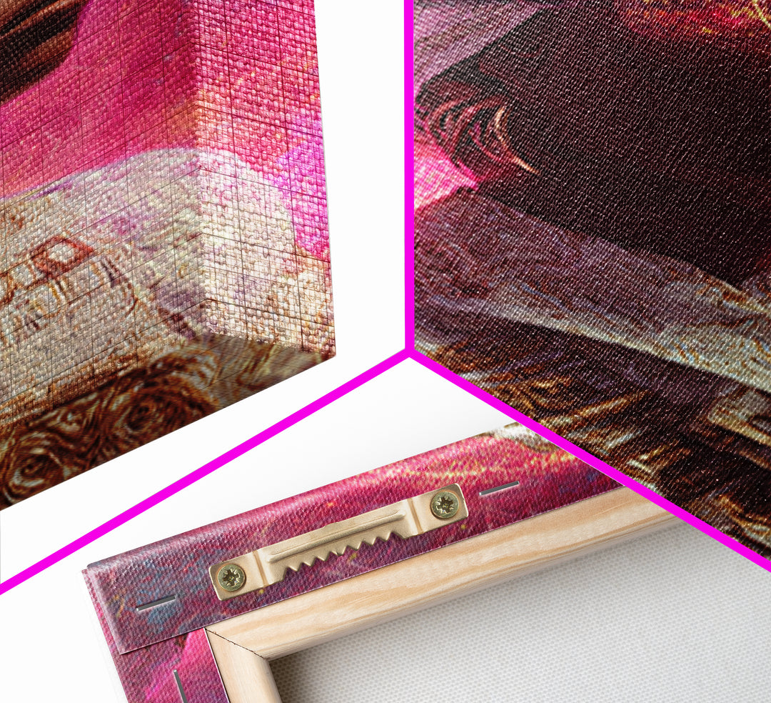 Neon Halo African Queen Wall Art, Sunglasses Headwrap Portrait, Afrofuturism Decor, Black Goddess Vibrant Pink Canvas Print