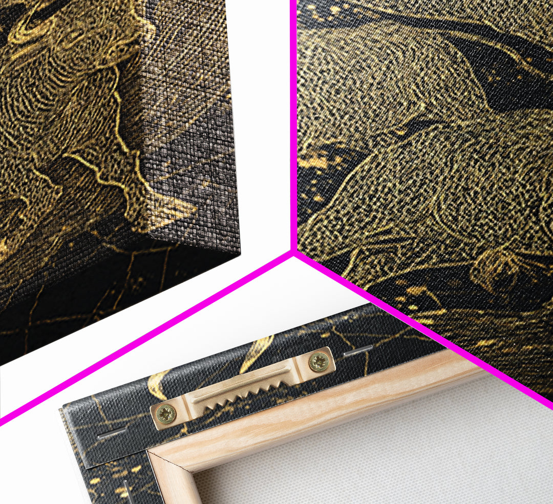Gold Line Bulls On Black Wall Art, Modern Animal Canvas Print, Luxury Ranch Decor, Masculine Office Art, Bold Statement Piece
