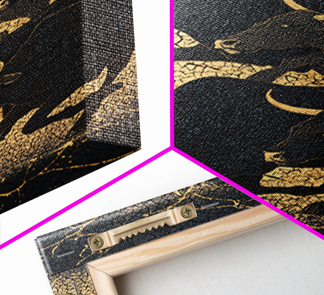 Black And Gold Bull Herd Canvas Print, Dramatic Animal Wall Art, Luxury Ranch Decor, Masculine Office Art, Statement Piece