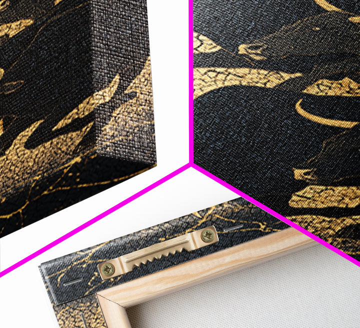 Black And Gold Bull Herd Canvas Print, Dramatic Animal Wall Art, Luxury Ranch Decor, Masculine Office Art, Statement Piece