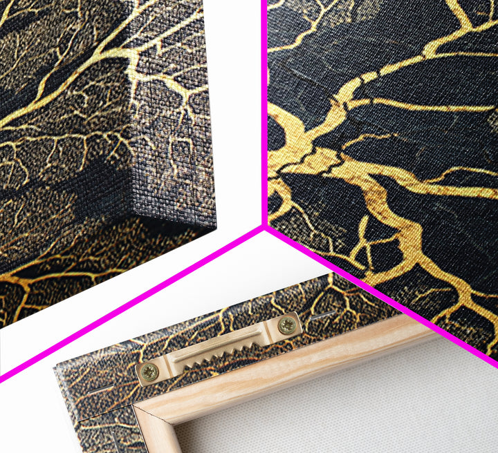 Black And Gold Branching Tree Wall Art, Abstract Root Network, Earth Tone Wall Decor, Luxury Art Print, Modern Canvas Art