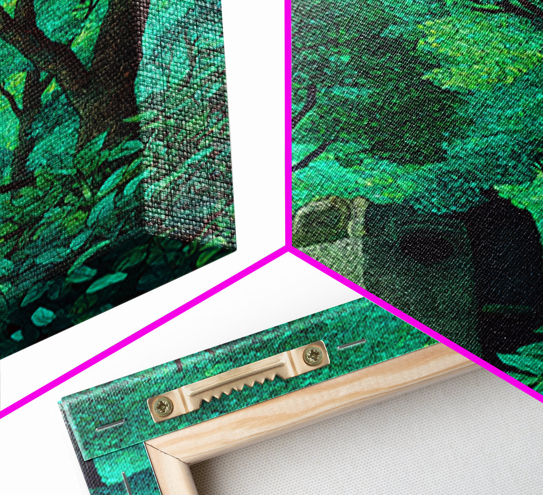 Emerald Forest Shrine With Ancient Stone Door Wall Art, Mystical Jungle Decor, Nature Scene Art, Teal Green Home Decor Gift