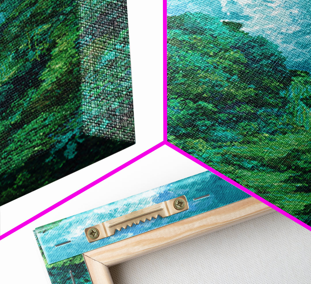 Turquoise Rainforest Valley With Waterfall Canvas Print, Lush Green Landscape, Nature Scene Art, Modern Wall Decor Art Gift